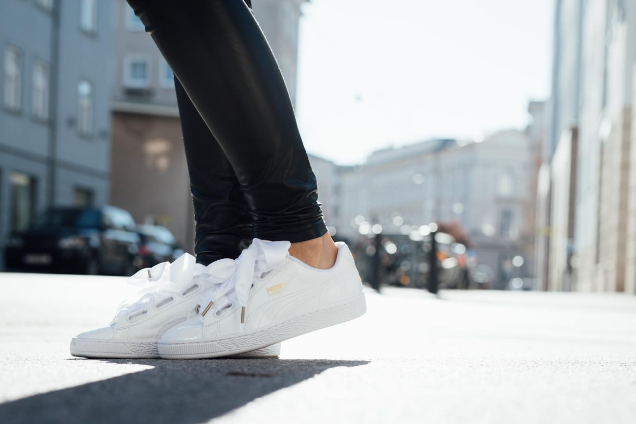 OUTFIT: Puma Basket Heart Sneakers - patent leather with a satin bow