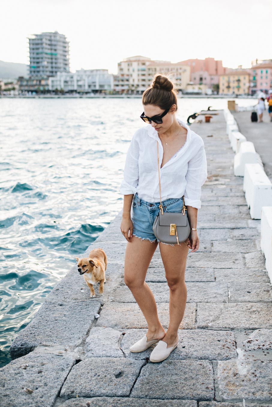 Outfit: Rough Linen & Vintage Denim, Levis Jeans Shorts, Linen Shirt, Chloé Drew Bag, Cartier Love Bracelet