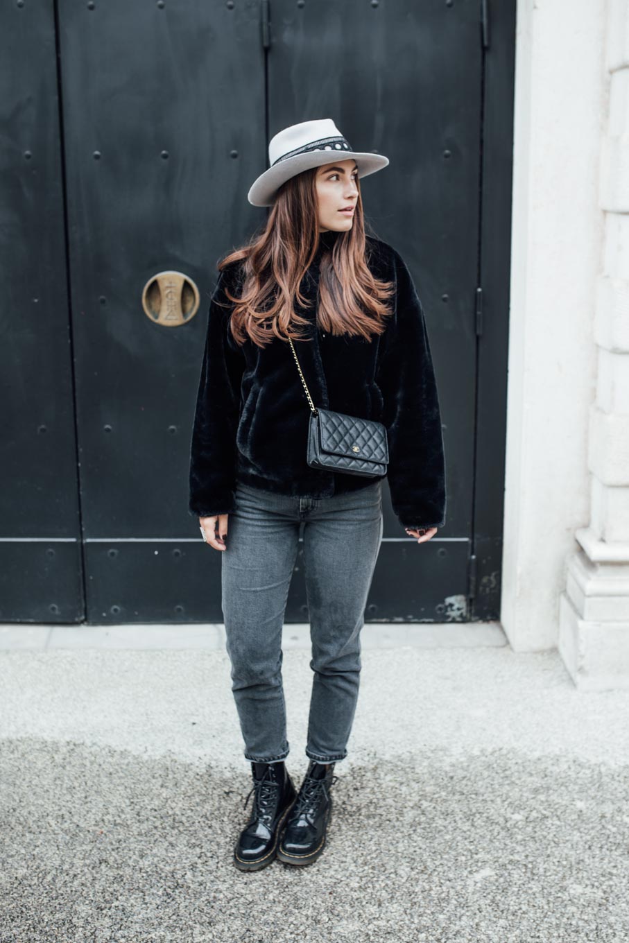 Outfit: Must Have Of The Season: Black Turtleneck | Closes Pedal Pusher Jeans, Chanel Wallet On Chain WOC, Dr. Martens Boots, Nomade Moderne Hat, Leo Mathild Jewelry | you rock my life
