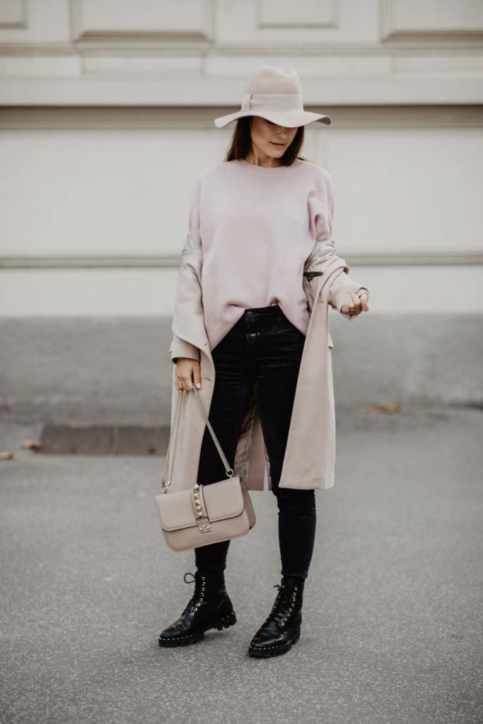 blush pink and black outfit