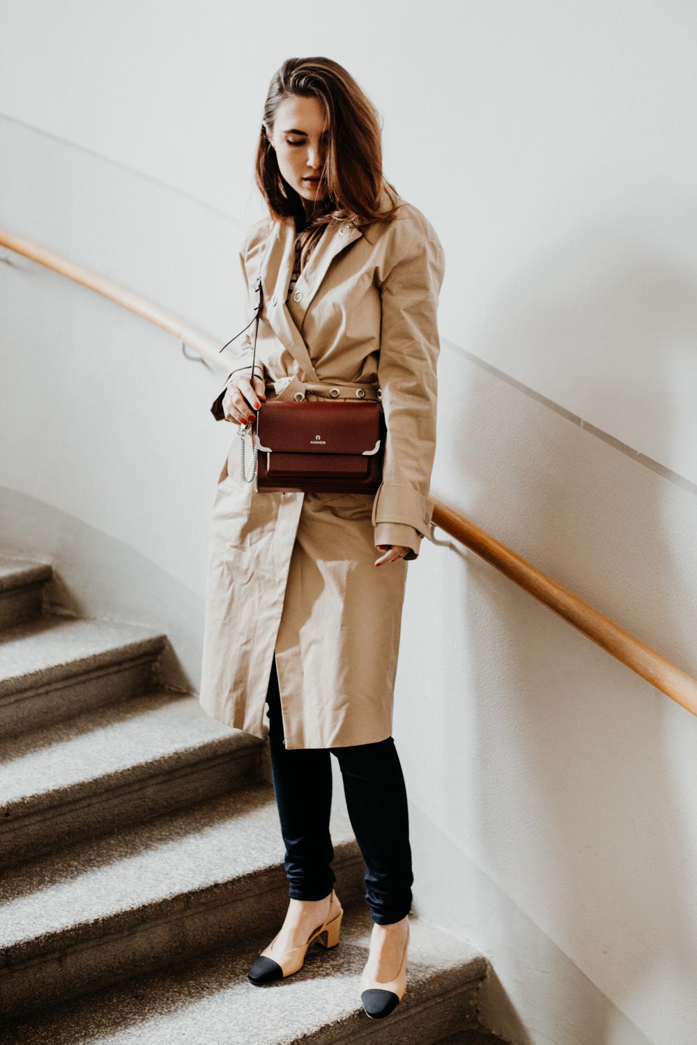 Edited Trench Coat, Edited Striped Shirt, Aigner Amber Bag, Chanel Slingbacks, Selfnation Jeans | TimelessFashion Classics - You Rock My Life