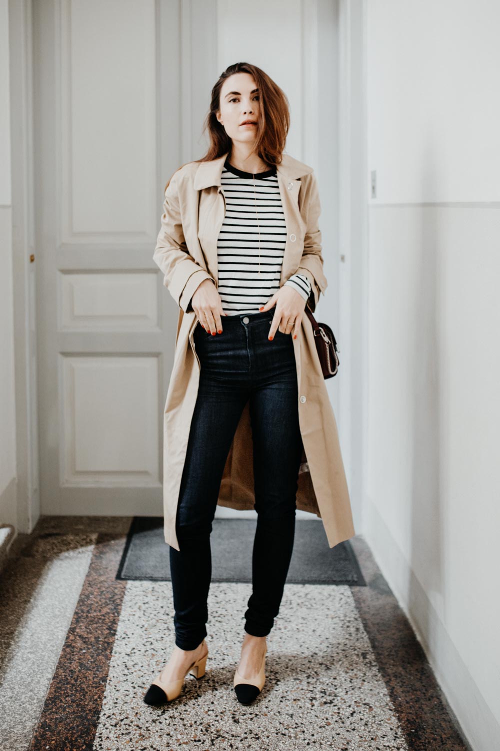 Edited Trench Coat, Edited Striped Shirt, Aigner Amber Bag, Chanel Slingbacks, Selfnation Jeans | TimelessFashion Classics - You Rock My Life