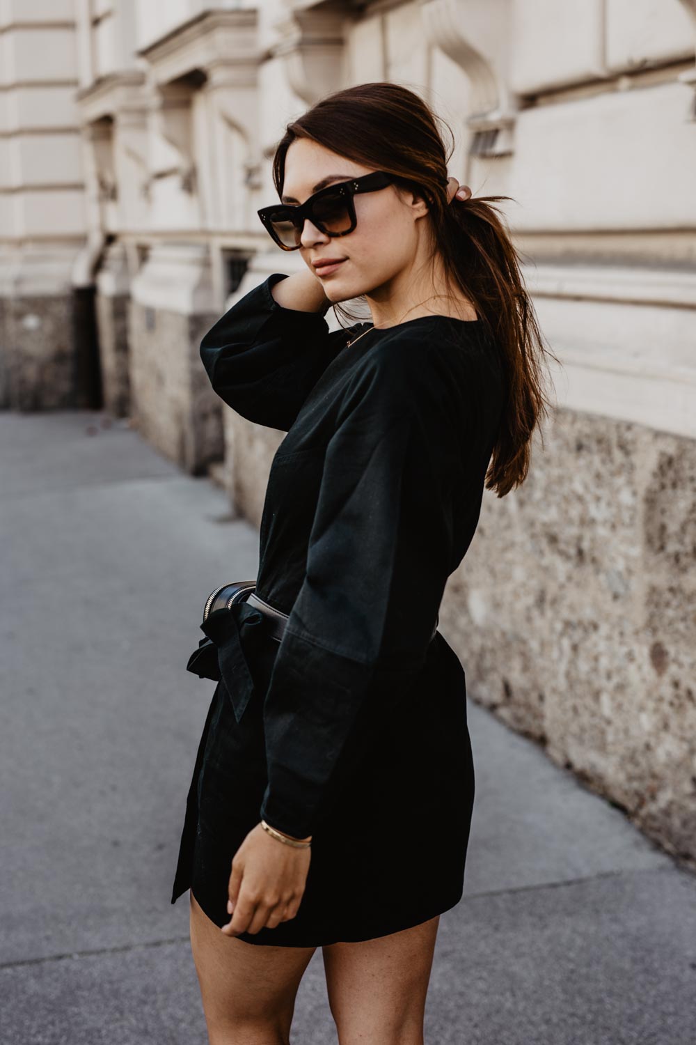 Outfit: The New Black | Aigner Diadora Belt Bag, Castaner Chiara Wedge Heels, Edited Dress, Céline Sunglasses | you rock my life