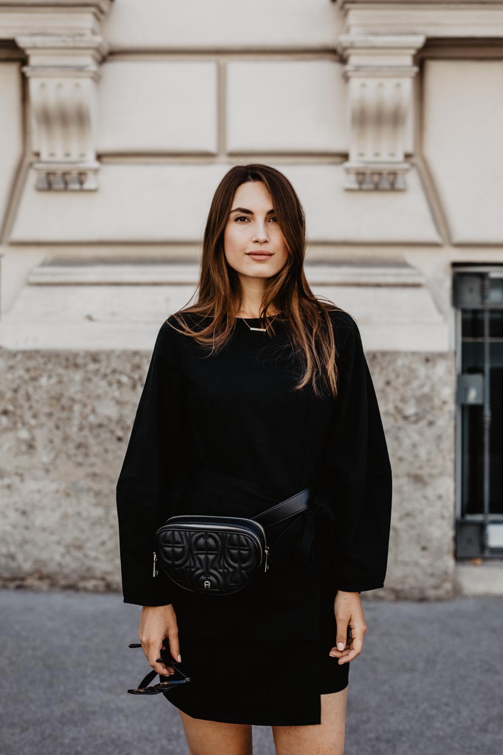 Outfit: The New Black | Aigner Diadora Belt Bag, Castaner Chiara Wedge Heels, Edited Dress, Céline Sunglasses | you rock my life