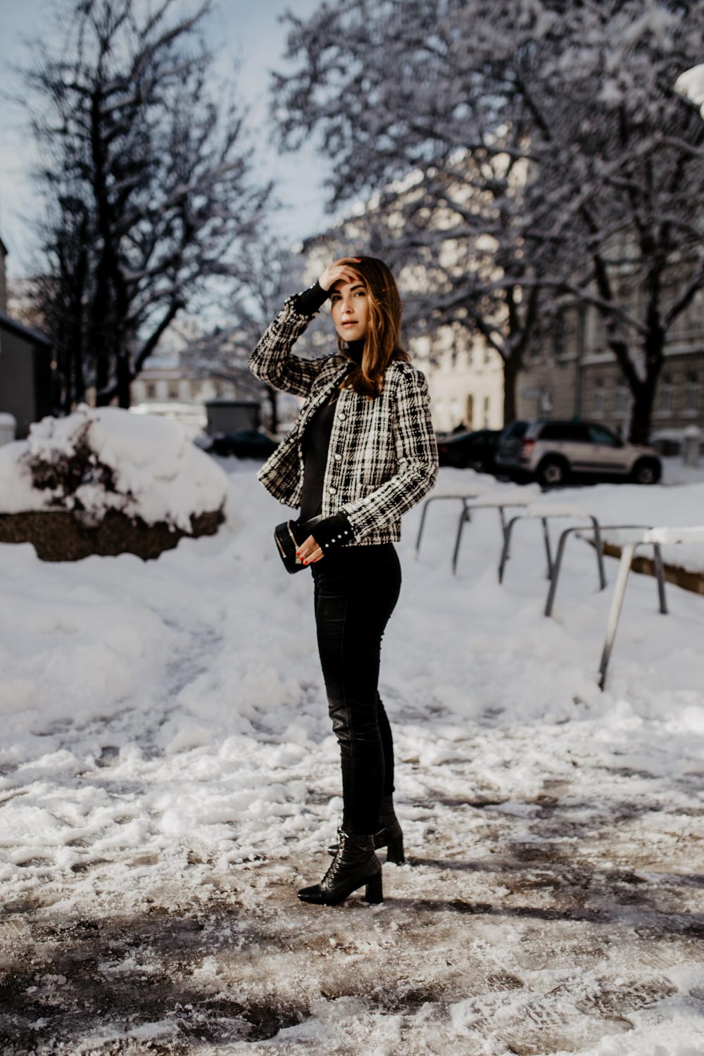 Outfit: Things To Keep | Tweed Blazer, Velvet Pants, Black Turtleneck, Lace Boots | You Rock My Life @ninawro