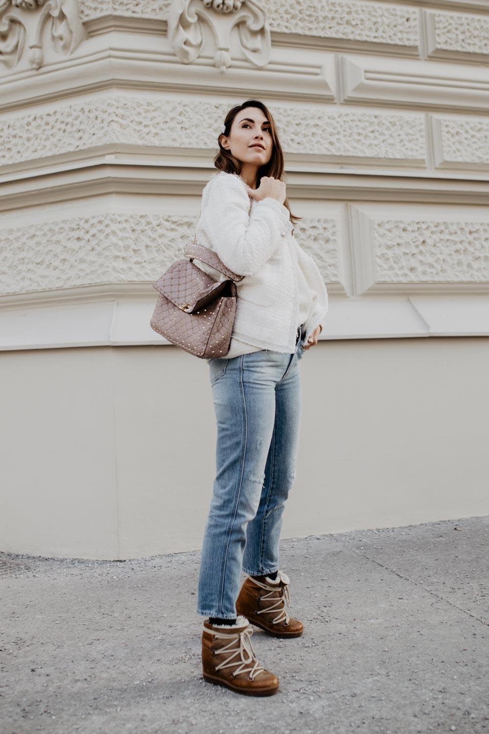 Outfit: Valentino Rockstud Spike Bag, Isabel Marant Nowles Boots, Closed Jeans, Tweed Blazer | you rock my life