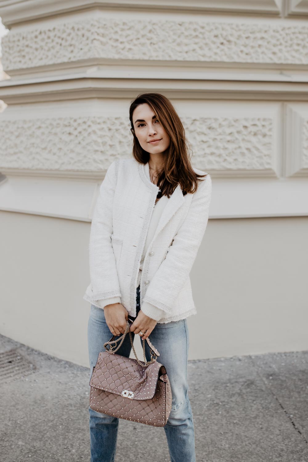 Outfit: Valentino Rockstud Spike Bag, Isabel Marant Nowles Boots, Closed Jeans, Tweed Blazer | you rock my life