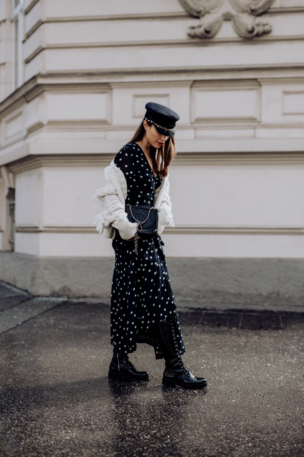 Outfit: Ganni Polka Dot Dress, Baker Boy Hat, Chanel Bag | you rock my life